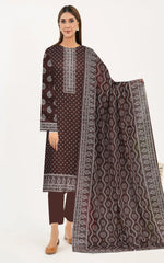 BROWN Digital Printed Premium Lawn 3pc Suit (Unstitched)