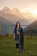 OFF BLACK 3Pc Premium Dhanak Printed Suits (Unstitched)