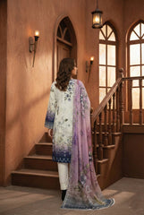 TEA GREEN & LAVENDER WITH MULTI PRINT Premium Classic Lawn 3pc Suit with Light Weight Voile Dupatta (Unstitched)