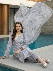 ICE BLUE PREMIUM QUALITY PRINTED SLUB LAWN SUIT WITH VOILE DUPATTA 3Pc (Unstitched)