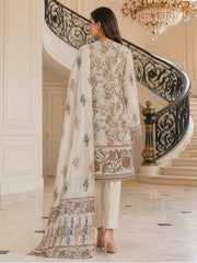 IVORY WITH BROWN & GOLD FISH Printed Premium Lawn Full Suit 3pc Suit (Unstitched)