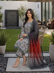 BLACK & GREEN WITH MULTI DIGITAL PRINTED PREMIUM LAWN WITH FANCY DIAMOND DUPATTA 3Pc Suit (Unstitched)