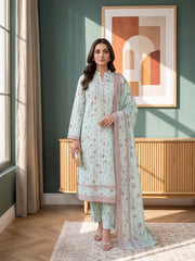 BABY BLUE WITH MULTI DIGITAL PRINTED PREMIUM LAWN SUIT WITH FINE LAWN DUPATTA 3Pc (Unstitched)
