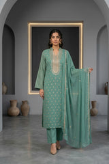 GREEN SHEEN Chiffon Embroidered 3Pc Suit (Unstitched)