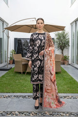 BLACK WITH MULTI Digital Printed Premium Lawn Full suit with Fancy Diamond Dupatta 3pc(Unstitched)