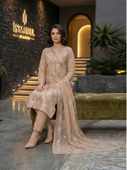 DARK BEIGE Chiffon Embroidered 3Pc Suit (Unstitched)
