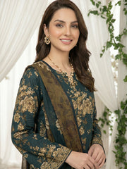 SACRAMENTO GREEN & OLIVE GREEN Printed Premium Lawn 3pc Suit (Unstitched)