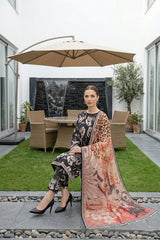 BLACK WITH MULTI Digital Printed Premium Lawn Full suit with Fancy Diamond Dupatta 3pc(Unstitched)