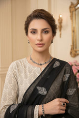 BUTTERCREAM & BLACK  Supreme Lawn 3pc suit with Luxury Voile Dupatta