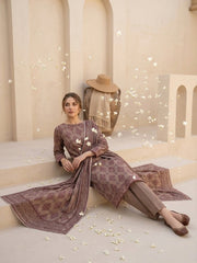 THUNDER GRAY WITH PINK Digital Printed Premium Lawn with Light weight Voile Dupatta 3pc Suit (Unstitched)