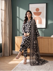 BLACK,LIGHT GRAY & BROWN DIGITAL PRINTED PREMIUM LAWN SUIT WITH FINE LAWN DUPATTA 3Pc (Unstitched)