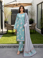 SEAFORM GREEN WITH MULTI  FLORAL DIGITAL PRINTED PREMIUM LAWN WITH FANCY DIAMOND DUPATTA 3Pc Suit (Unstitched)