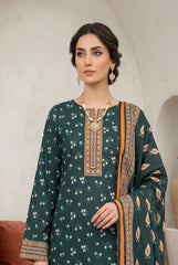 BOTTLE GREEN WITH MULTI Printed SLUB CHAMKI Premium Lawn 3pc Suit (Unstitched)