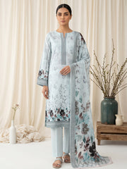 ICE BLUE WITH MULTI Digital Printed 3Pc suit with Luxury Voile Dupatta(Unstitched)