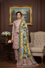 MULTI COMBO ,Khaddar Printed Suit with Khaddar Printed Dupatta 3pc Unstitched