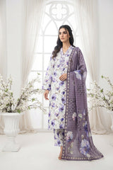 WHITE & PURPLE HAZE WITH MULTI PRINT Printed Full Suit with Luxury ZARI Dupatta 3pc (Unstitched)