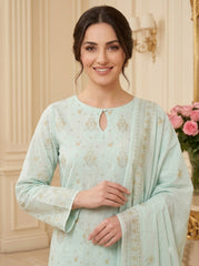 PASTEL MINT Supreme Lawn 3pc suit with Luxury Voile Dupatta