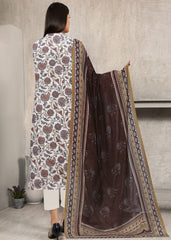 WHITE AND BROWN Digital Printed 3Pc suit with Luxury Voile Dupatta(Unstitched)