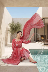 HOT PINK Premium Digital Lawn Suit with Digital Voile Dupatta 3pc Suit (Unstitched)