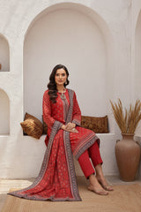 DARK RED BLACK & CREAM Premium Classic Lawn 3pc Suit with Light Weight Voile Dupatta (Unstitched)