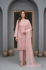 WINEBERRY Chiffon Embroidered 3Pc Suit (Unstitched)