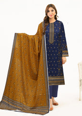 NAVY BLUE AND MUSTARD Lawn Printed 3Pc Suit (Unstitched)