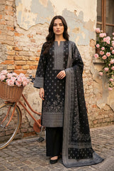 BLACK 3Pc Premium Dhanak Printed Suits (Unstitched)