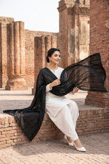 BLACK PREMIUM QUALITY LAWN CHIKAN SUPREME SHAWL