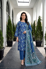 ROYAL BLUE Premium Digital Lawn 3pc Suit with Light Weight Digital VOILE Dupatta (Unstitched)