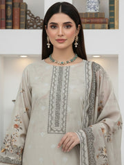 BASE TEA GREEN BROWN & PEACH Floral Digital Printed 3Pc suit with Luxury Voile Dupatta(Unstitched)