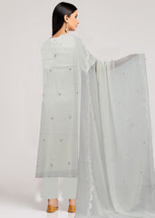 OFF WHITE AND COPPER Chiffon Embroidered 3Pc Suit (Unstitched)