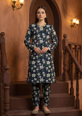 NAVY BLUE, GREEN & PARCHMENT  Premium Doria Lawn 2pc (Unstitched)