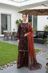 BLACK & FALU RED Digital Printed Premium Lawn Full suit with Fancy Diamond Dupatta 3pc(Unstitched)