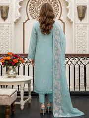 PASTEL GREEN Chiffon Embroidered 3Pc Suit (Unstitched)