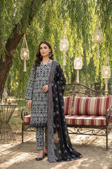 BLACK CREAM & RASBERRY CAMBRIC LAWN SUIT WITH VOILE DUPATTA 3Pc (Unstitched)