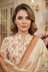 BEIGE Supreme Lawn 3pc suit with Luxury Voile Dupatta