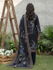 DEEP NAVY Printed Premium Lawn Suit with Voile Dupatta 3pc (Unstitched)