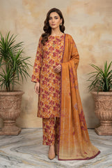 GOLDEN BROWN WITH MULTI PRINT Printed Full Suit with FANCY ZARI Dupatta 3pc (Unstitched)