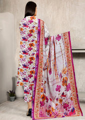 GREYISH WHITE PURPLE AND ORANGE 3pc Premium linen suit with linen dupatta (Unstitched)