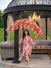 RED & GOLD Digital AIR JET DOBBY DORIA SUPREME QUALITY COTTON with Light weight Pure Crinkle Digital Dupatta 3pc Suit (Unstitched)