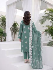 DARK CYAN Chiffon Embroidered 3Pc Suit (Unstitched)