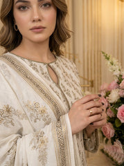 IVORY Supreme Lawn 3pc suit with Luxury Voile Dupatta