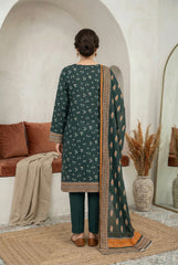 BOTTLE GREEN WITH MULTI Printed SLUB CHAMKI Premium Lawn 3pc Suit (Unstitched)