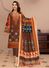 BASE BRUNTEE OR COFFEE BROWN WITH MULTI PRINT 3pc Premium linen printed suit with linen dupatta (Unstitched)