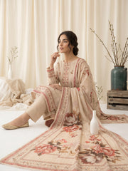 PASTEL IVORY WITH MULTI Digital Printed Premium Lawn with Light weight Voile Dupatta 3pc Suit (Unstitched)