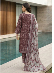 DARK MARRON WITH MULTI PRINTED LAWN SUIT WITH VOILE DUPATTA 3Pc (Unstitched)