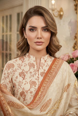 BEIGE Supreme Lawn 3pc suit with Luxury Voile Dupatta