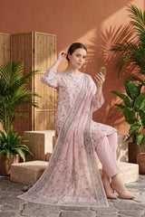 PINK LACE WITH MULTI PRINT Digital Printed 3Pc suit with Luxury Voile Dupatta(Unstitched)