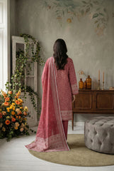 DEEP SALMON Premium Swiss Voile 3 PC Printed Suit (Unstitched)