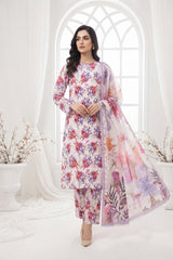 WHITE FLORAL WITH MULTI PRINT Printed Full Suit with Luxury ZARI Dupatta 3pc (Unstitched)